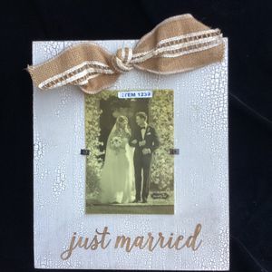 1239	Rustic Just Married with Burlap Ribbon on top